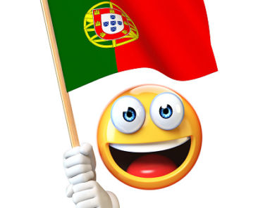 Emoji holding Portuguese flag, emoticon waving national flag of Portugal 3d rendering