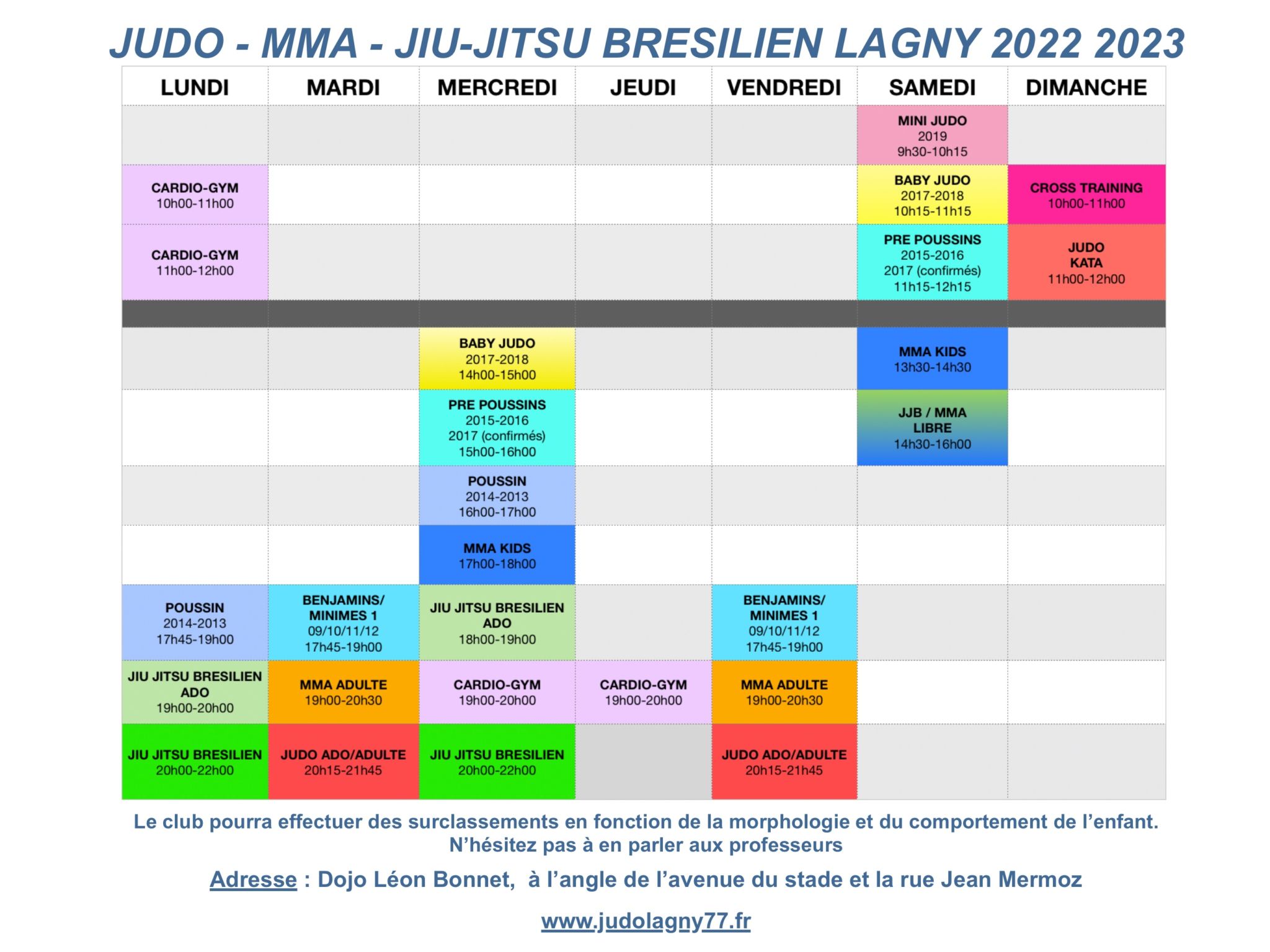 Planning 2022 2023 Judo Lagny 77